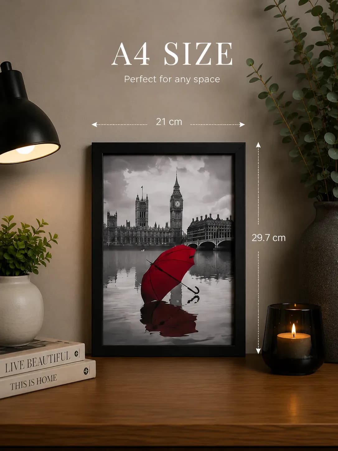 Modern London Red Umbrella Wall Frame A4