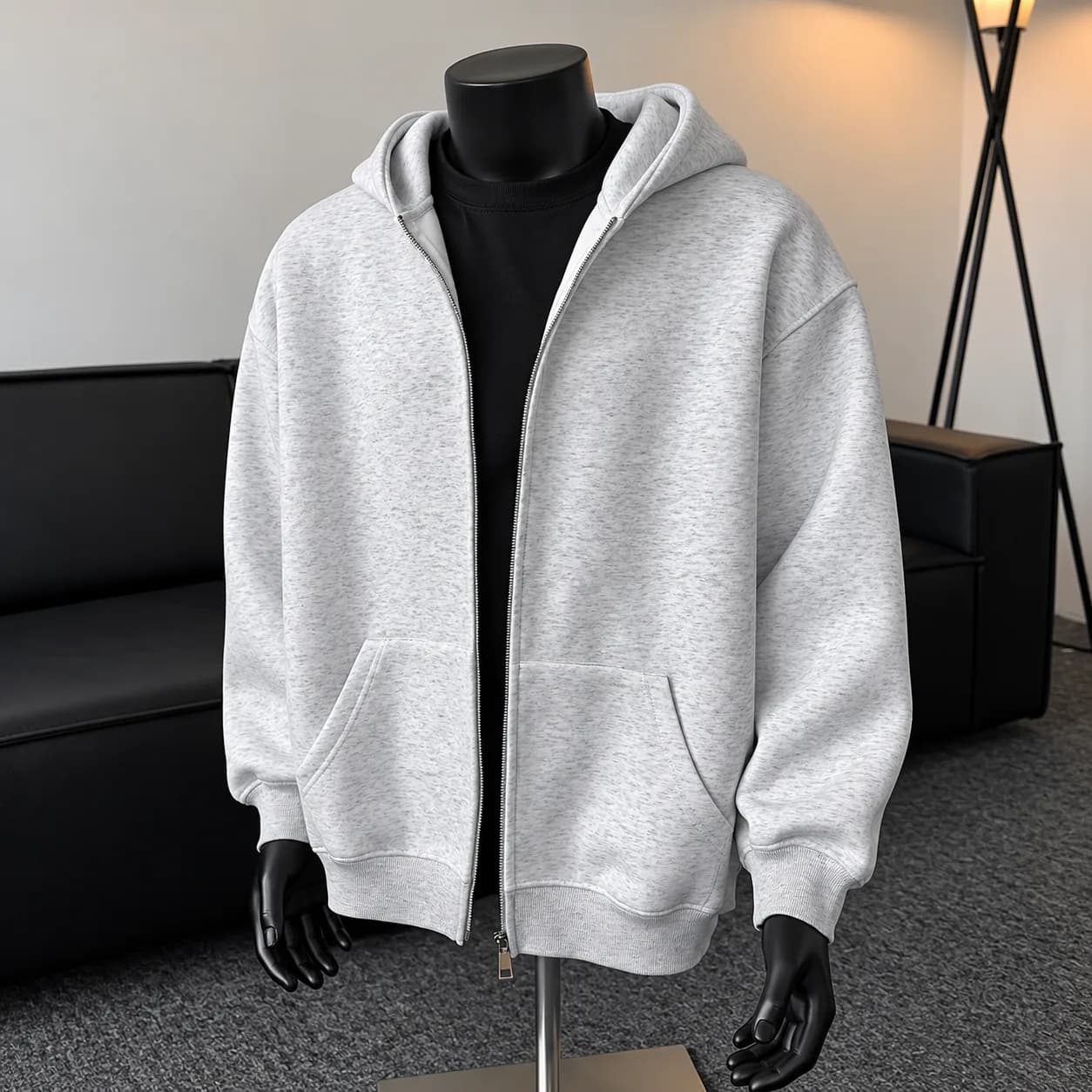 Classic Black & Gray Zip-Up Hoodie