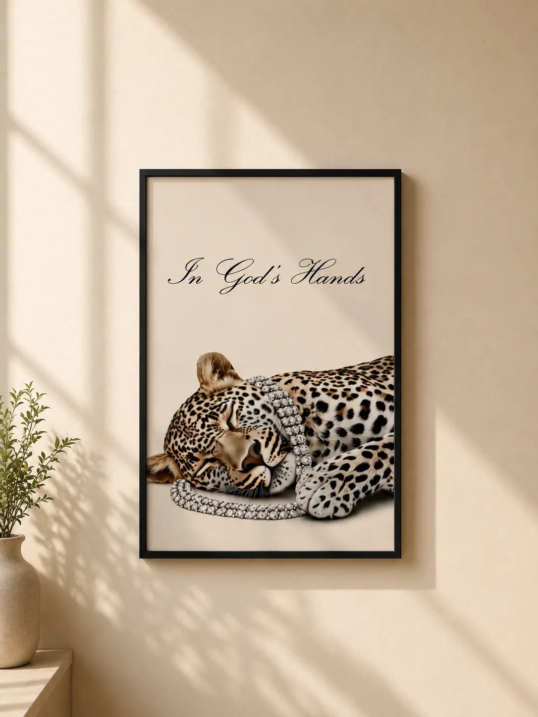 In God's Hands Leopard – Premium Framed Wall Art