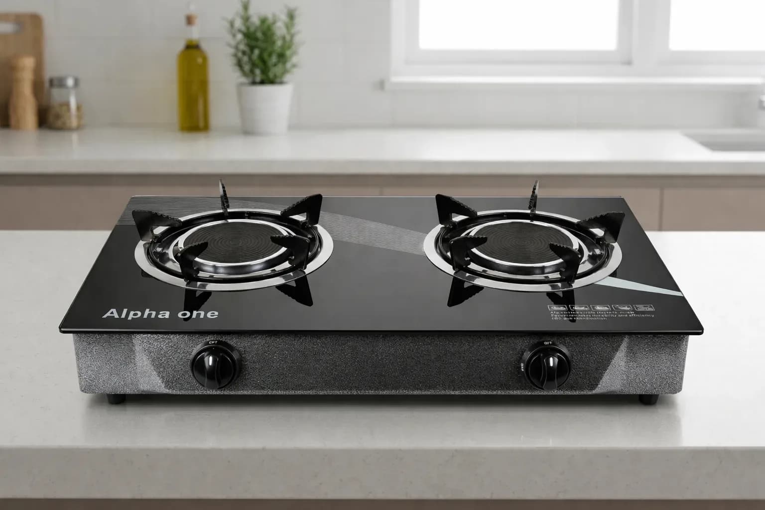 Alpha One Double Burner Glass Top Gas Stove