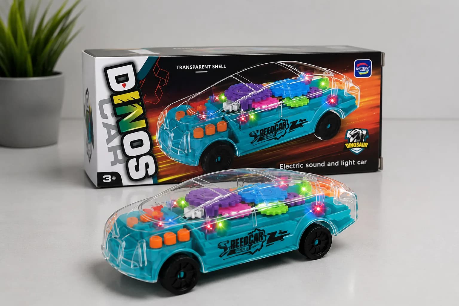 Transparent Gear Light-Up Toy Car with Music