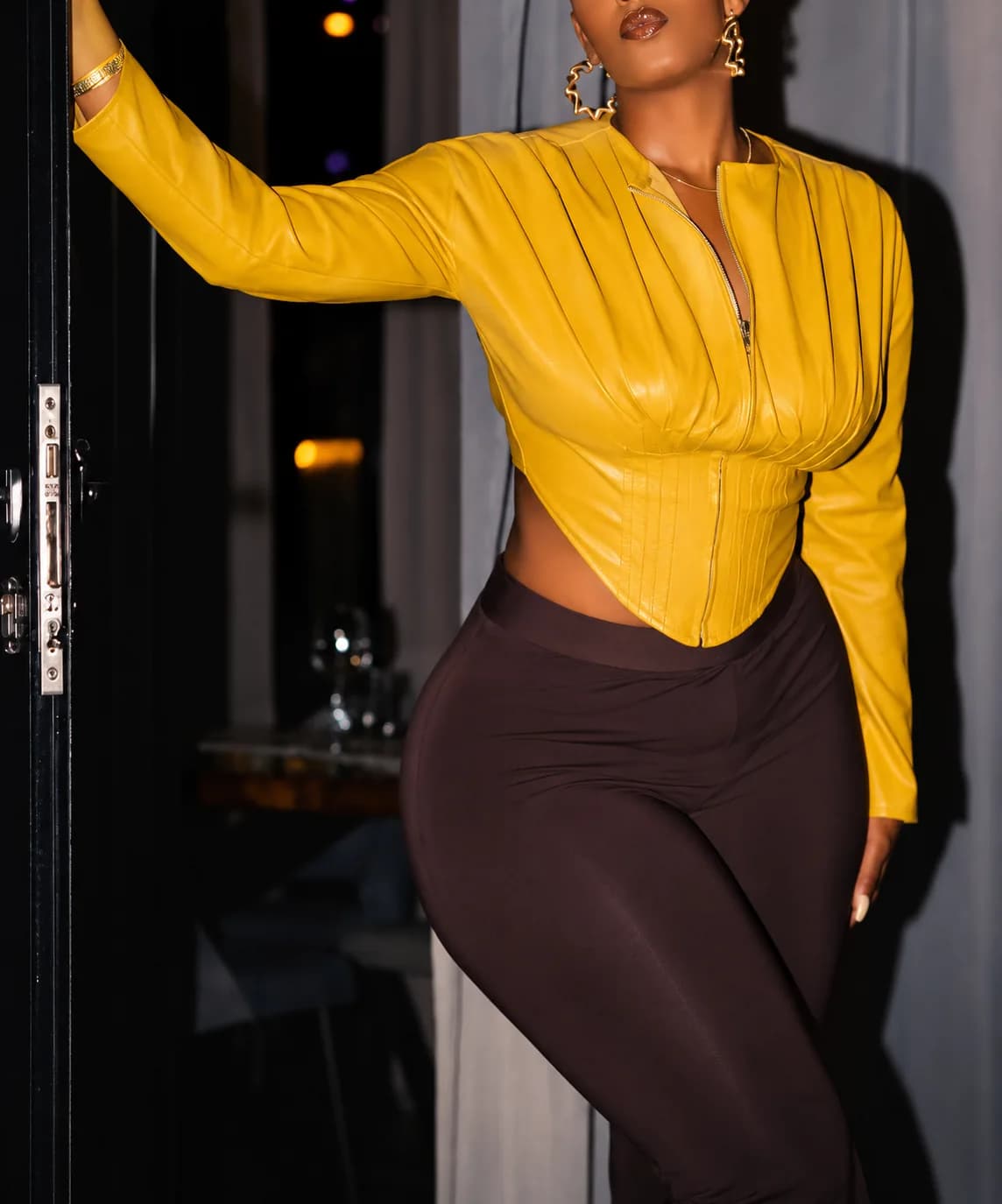 Mustard Yellow Faux Leather Corset Jacket