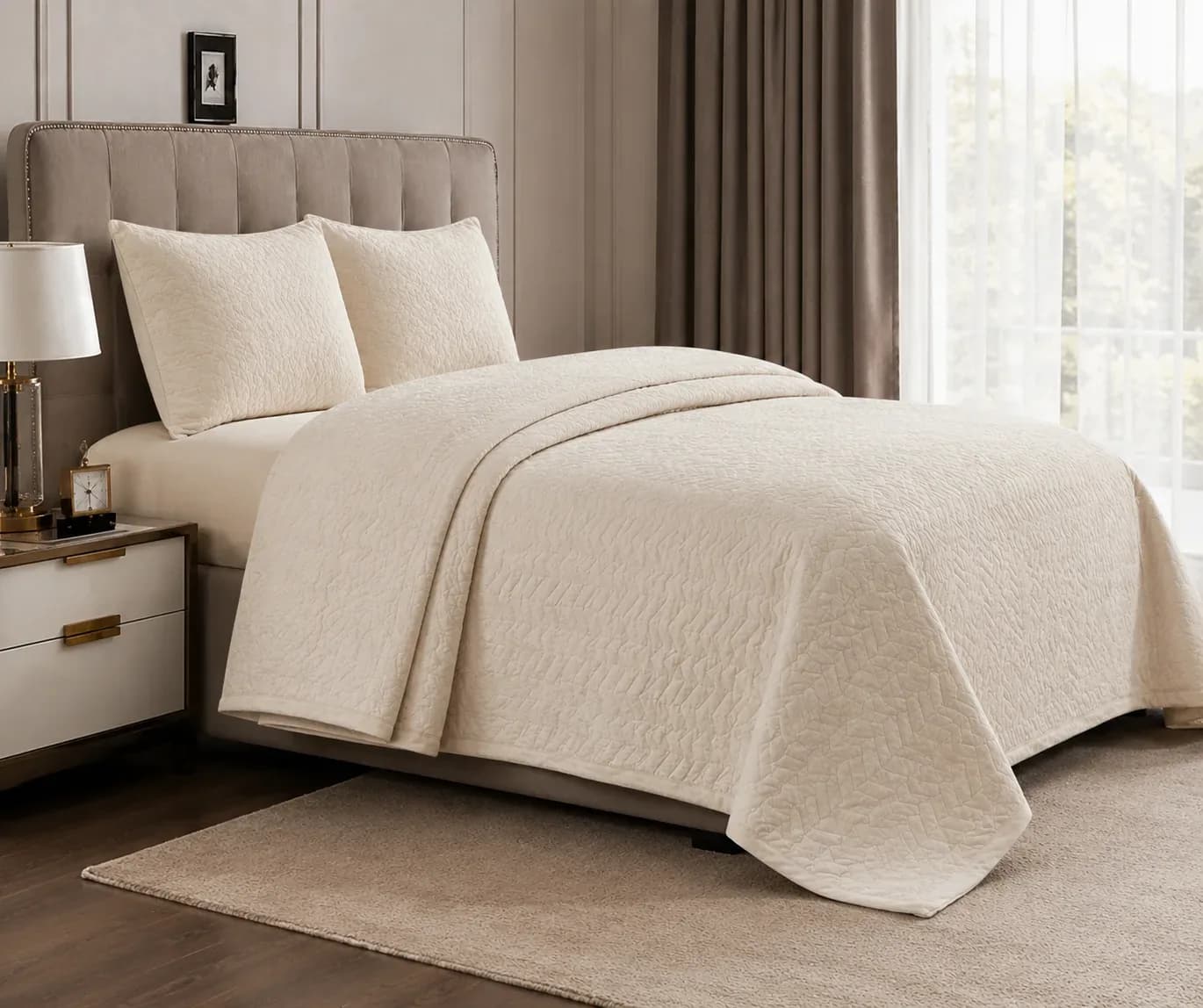 Elegant Beige Bed Cover Set– 2m × 2m