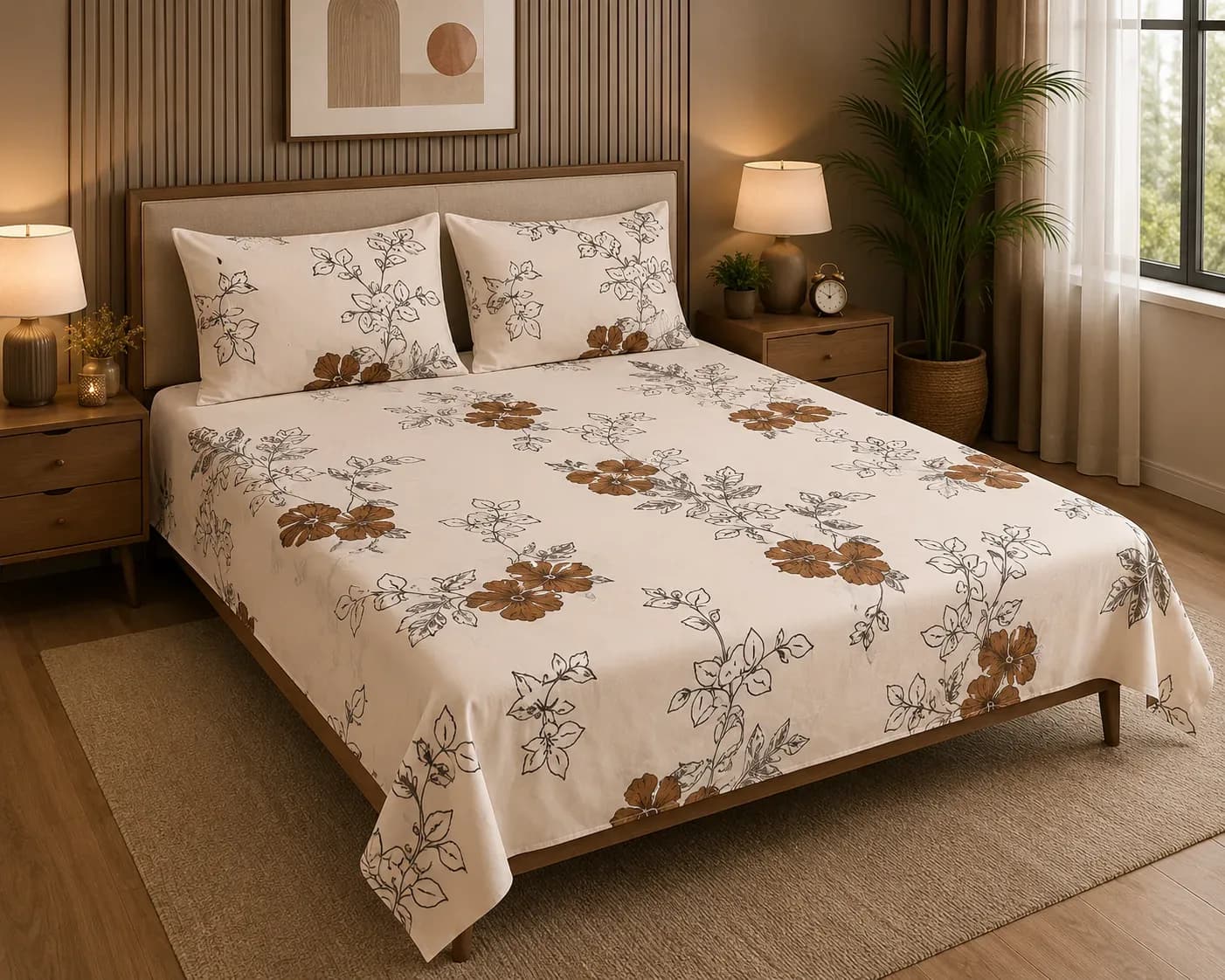 Elegant Floral Bedsheet Set with Pillow Covers – 2 Meter