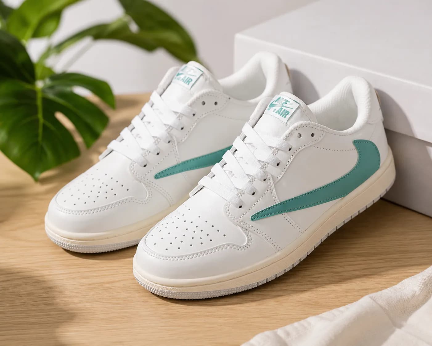 Travis Scott x Air Jordan 1 Low Sneaker – White & Teal