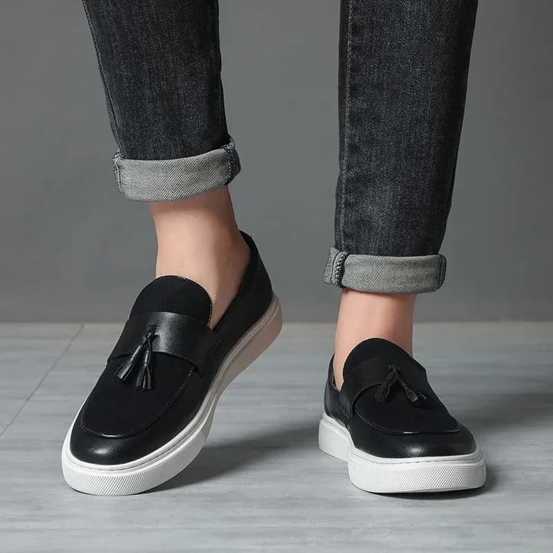 Black Genuine Leather Tassel Detail Men Loafer Shoes