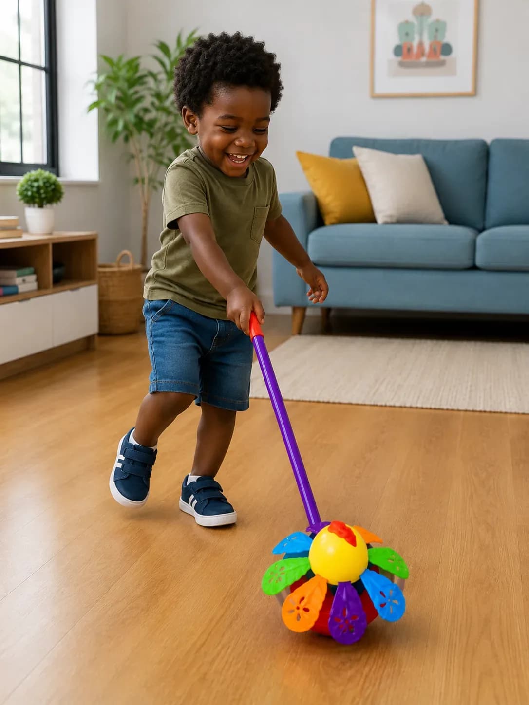 Colorful Push & Spin Flower Wheel Toy