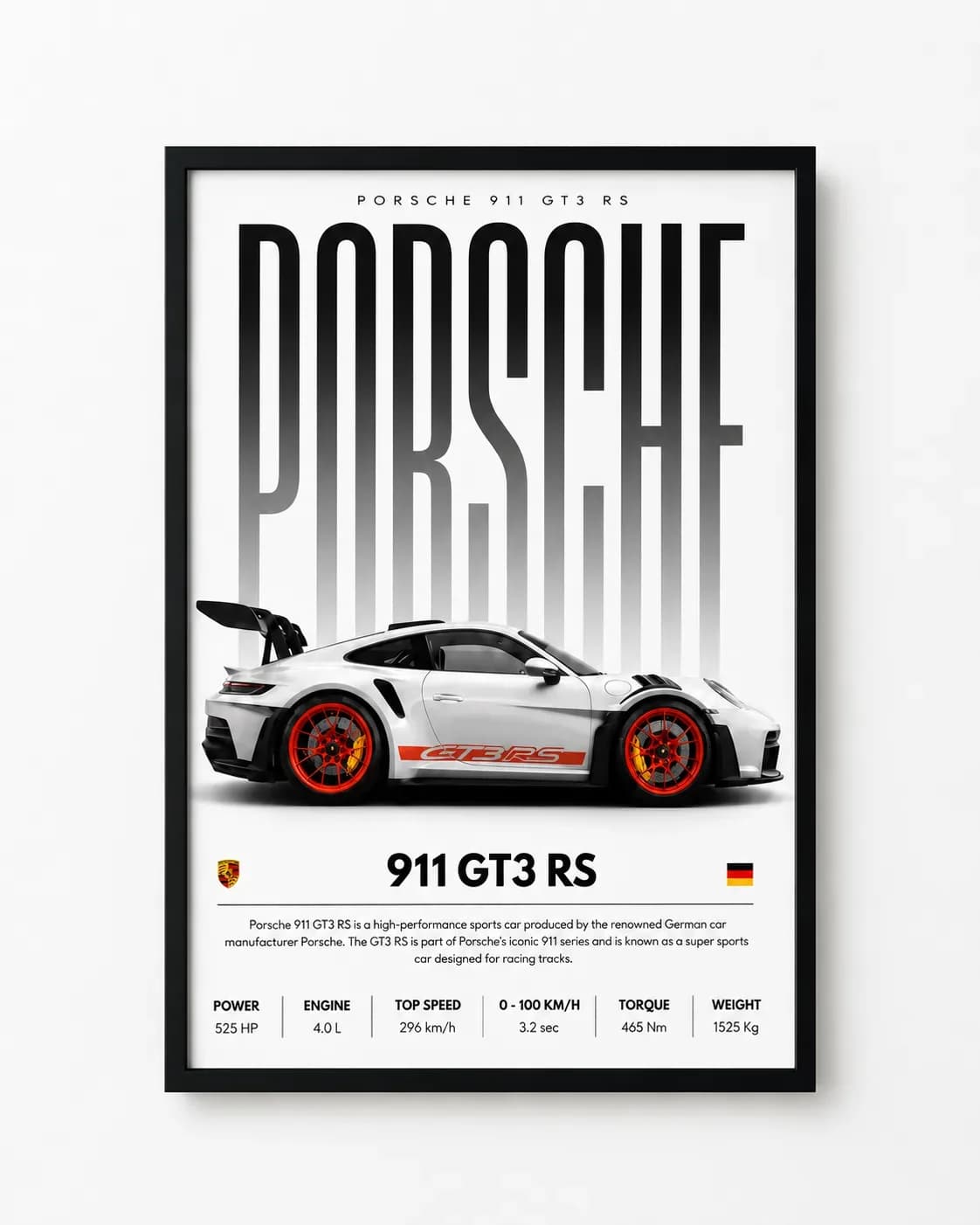 Porsche 911 GT3 RS Premium Wall Art Poster – A2 & A3 Sizes