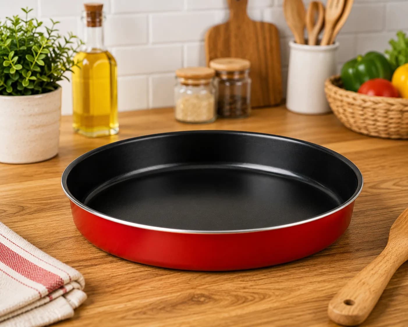 Round Non-Stick Baking Pan – Red