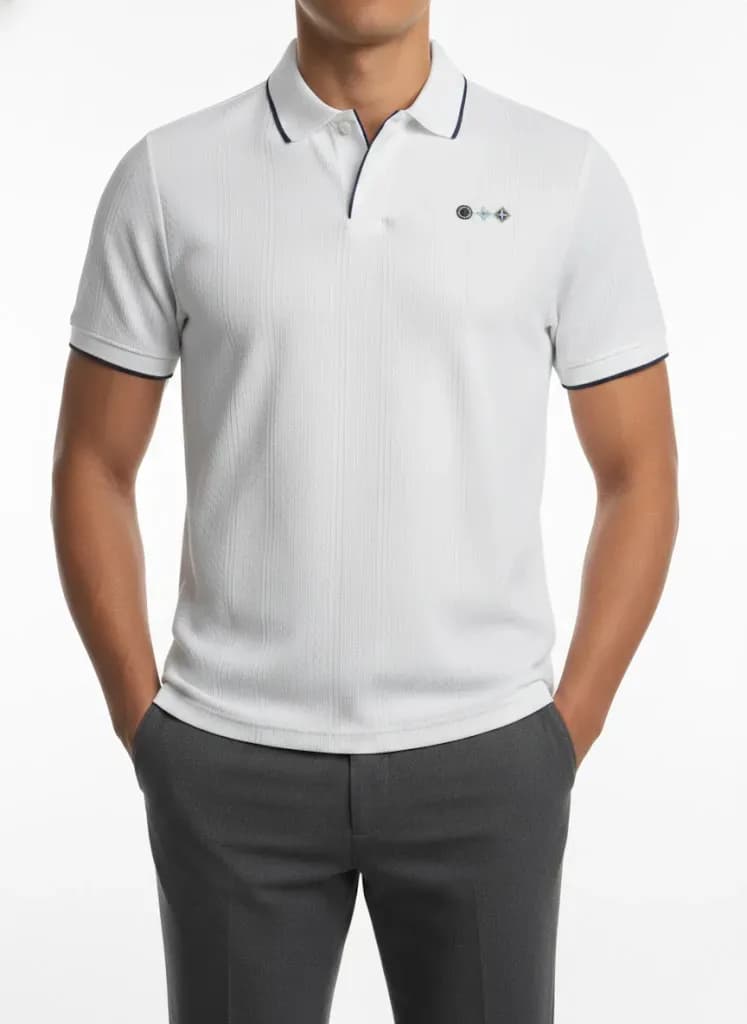 Classic White Textured Polo T-Shirt