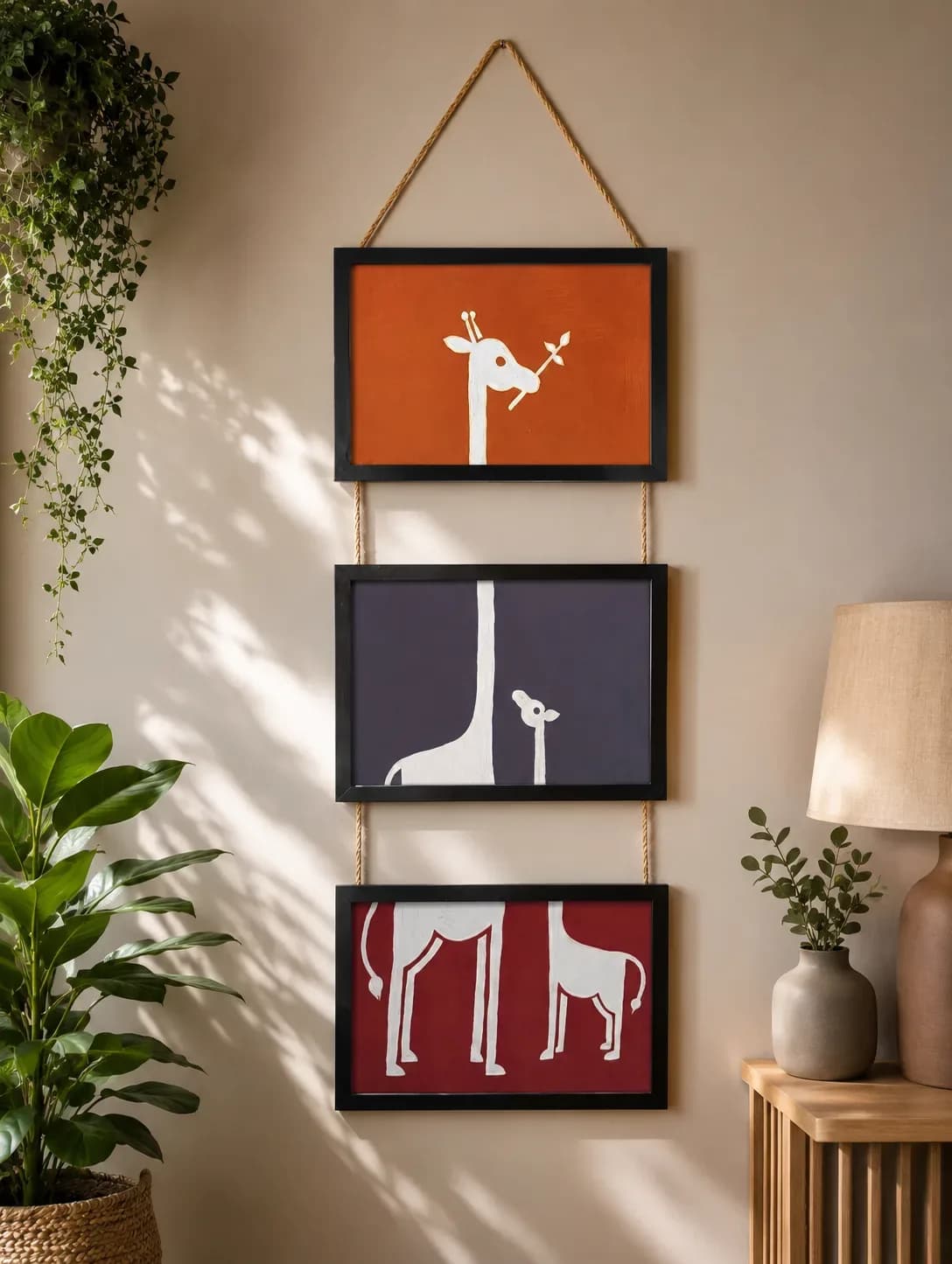 Modern Giraffe Wall Art Frame Set – A4 Size | 110cm Length