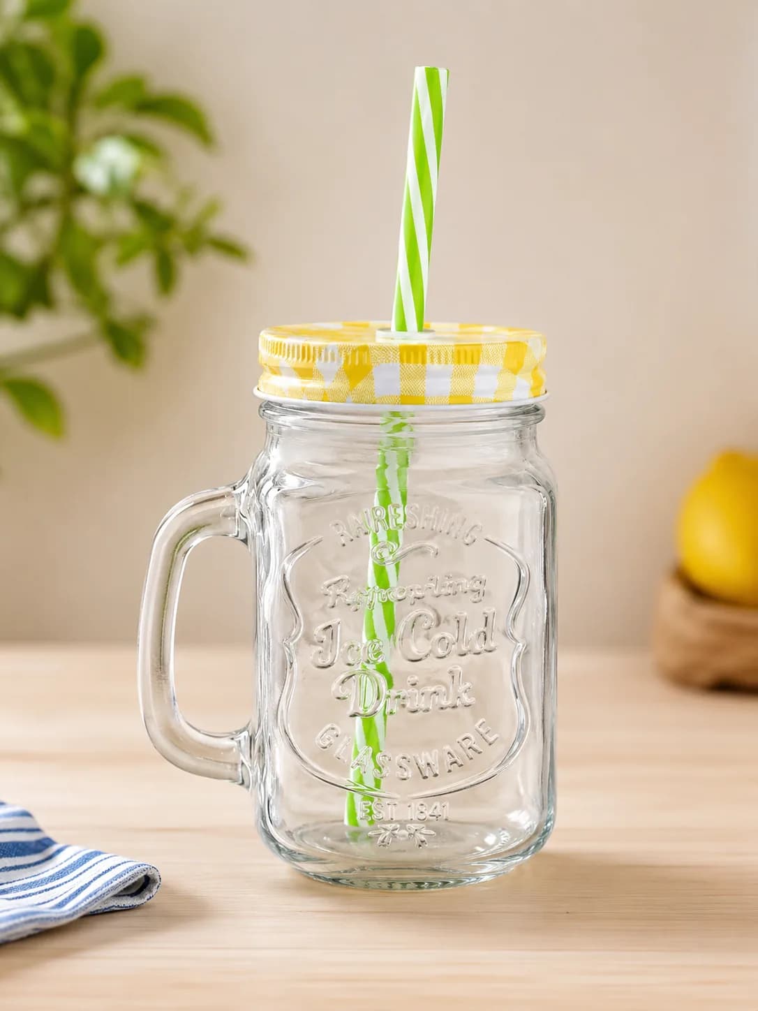 Vintage Glass Mason Jar with Straw & Lid – 450ml