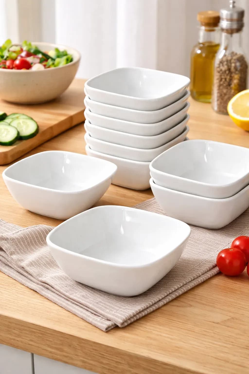 12-Piece Modern Square Ceramic Serving Bowl Set