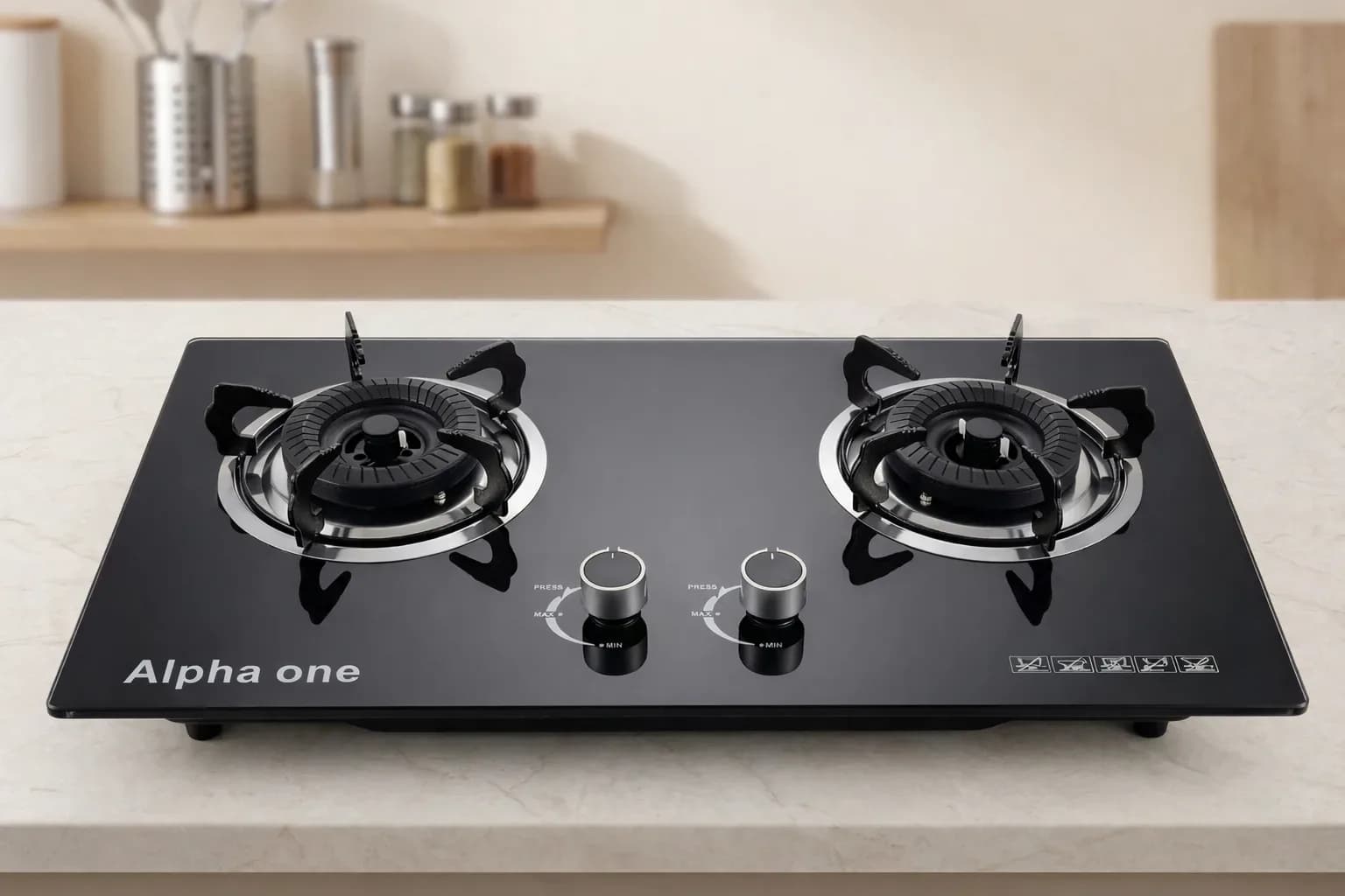 Alpha One Premium Double Burner Glass Gas Stove