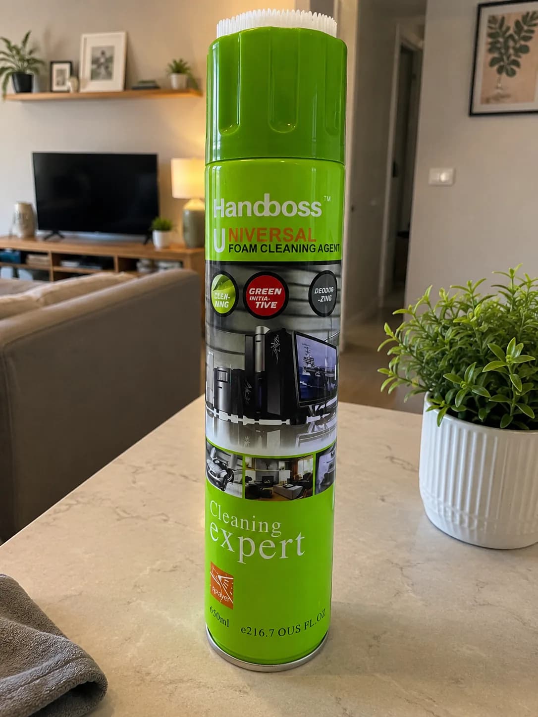 Foam cleaner in modern living room
