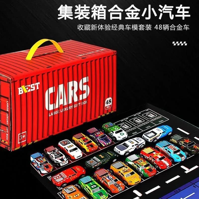 48Pieces Car Model Kids Toy Pull Back Drive Cars Mini Inertia Vehicle Simulation Plastic Model