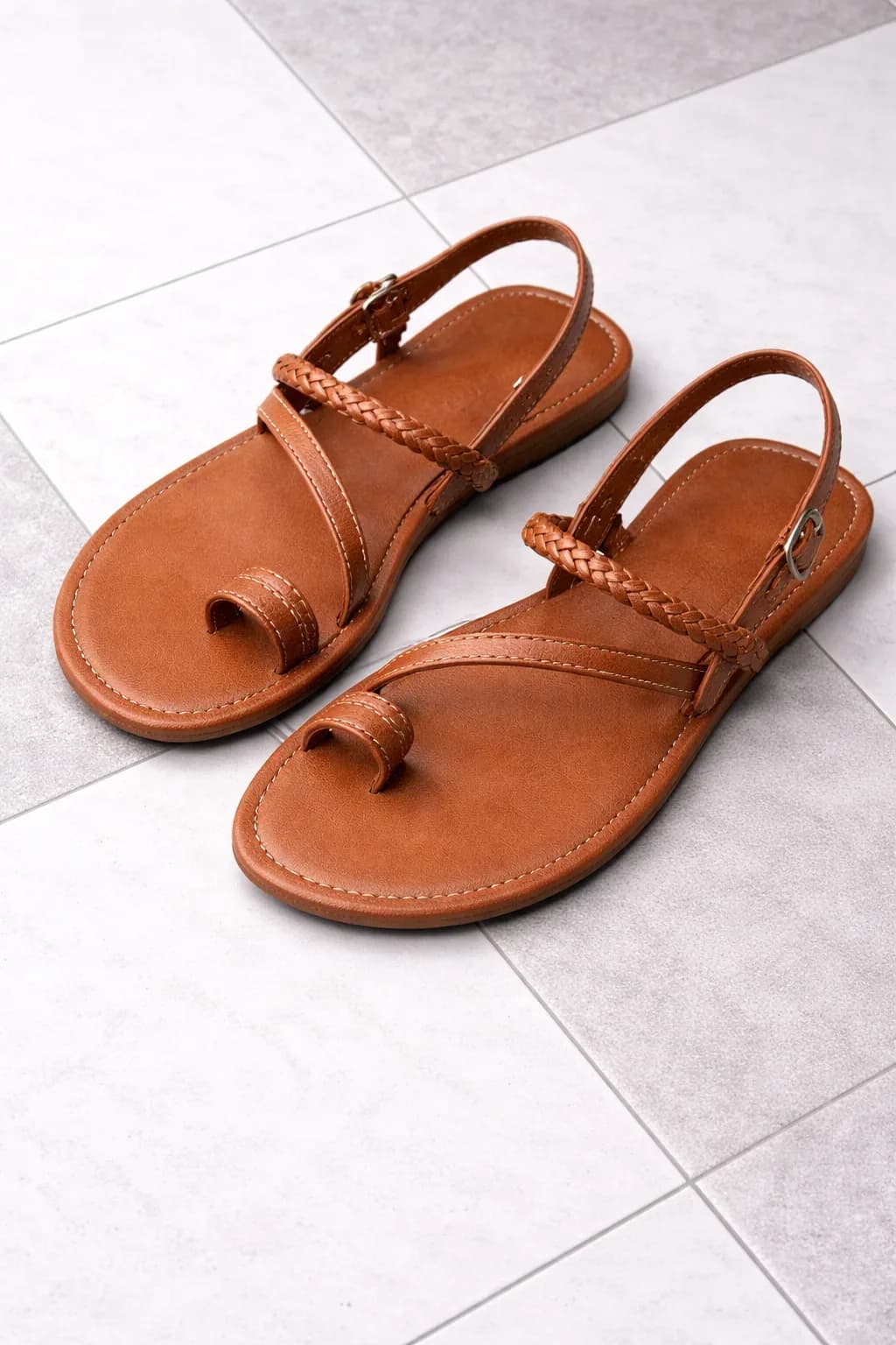 Braided Strap Toe-Ring Flat Sandals