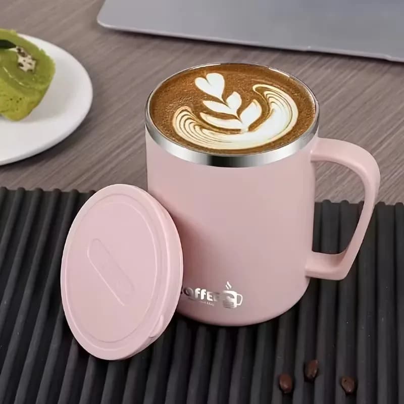 1pc Stainless Steel Coffee Mug with Lid - Double-Wall Travel Cup, Spill-Proof Lid & Handle, Keeps Drinks Hot/Cold for Hours, Perfect for Coffee, Tea