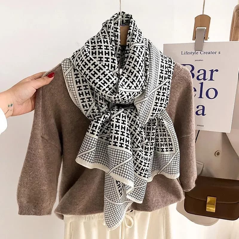 Luxury Monogram Pattern Oversized Fashion Scarf