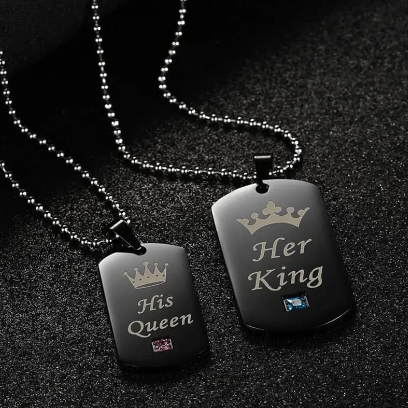His & Her King Queen Couple Necklaces (Matching Pendant Set)