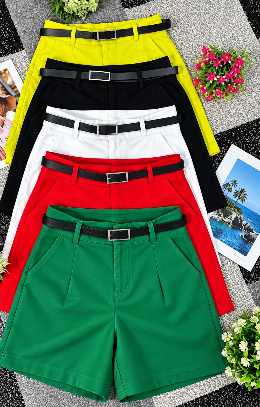 Women’s High-Waisted Tailored Shorts Yellow | Black | White | Red | Green