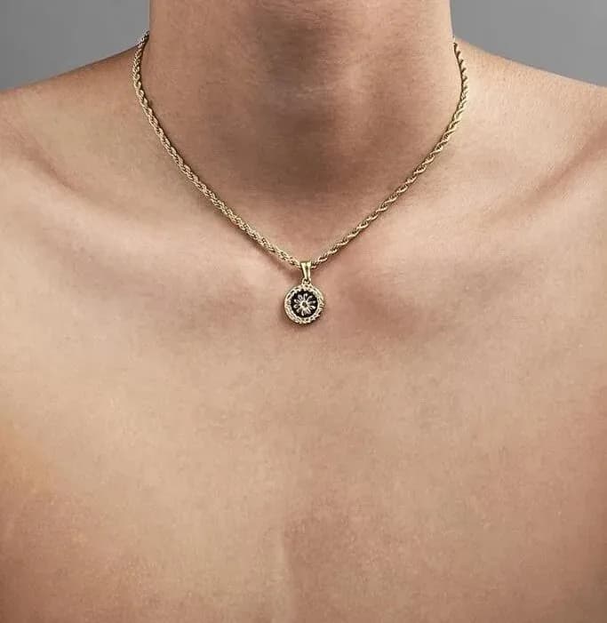 Stainless Steel Link Chain Necklace with Ancient Coin Inlay for Men and Women