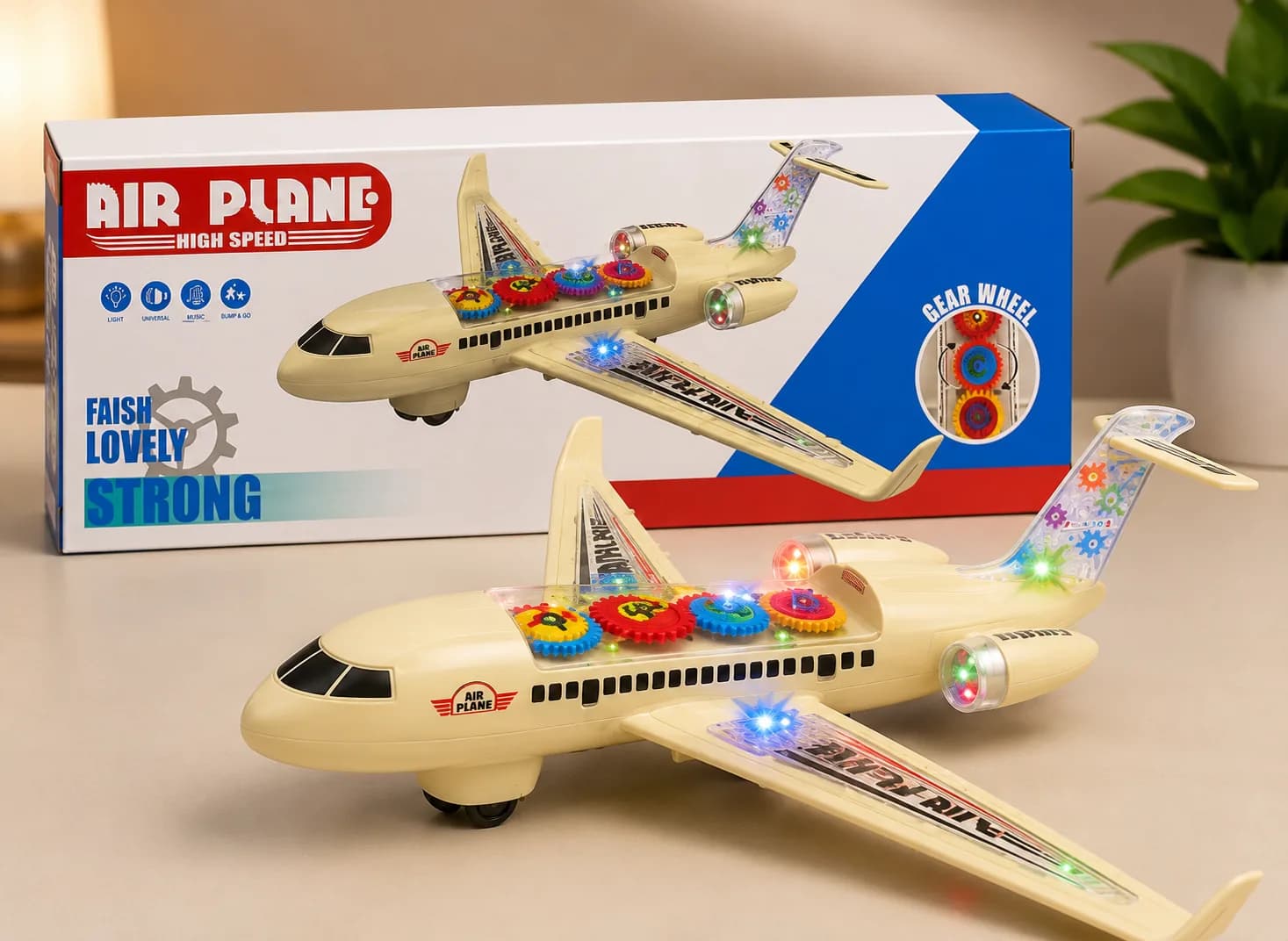 Transparent Gear Toy Airplane with Moving Wheels