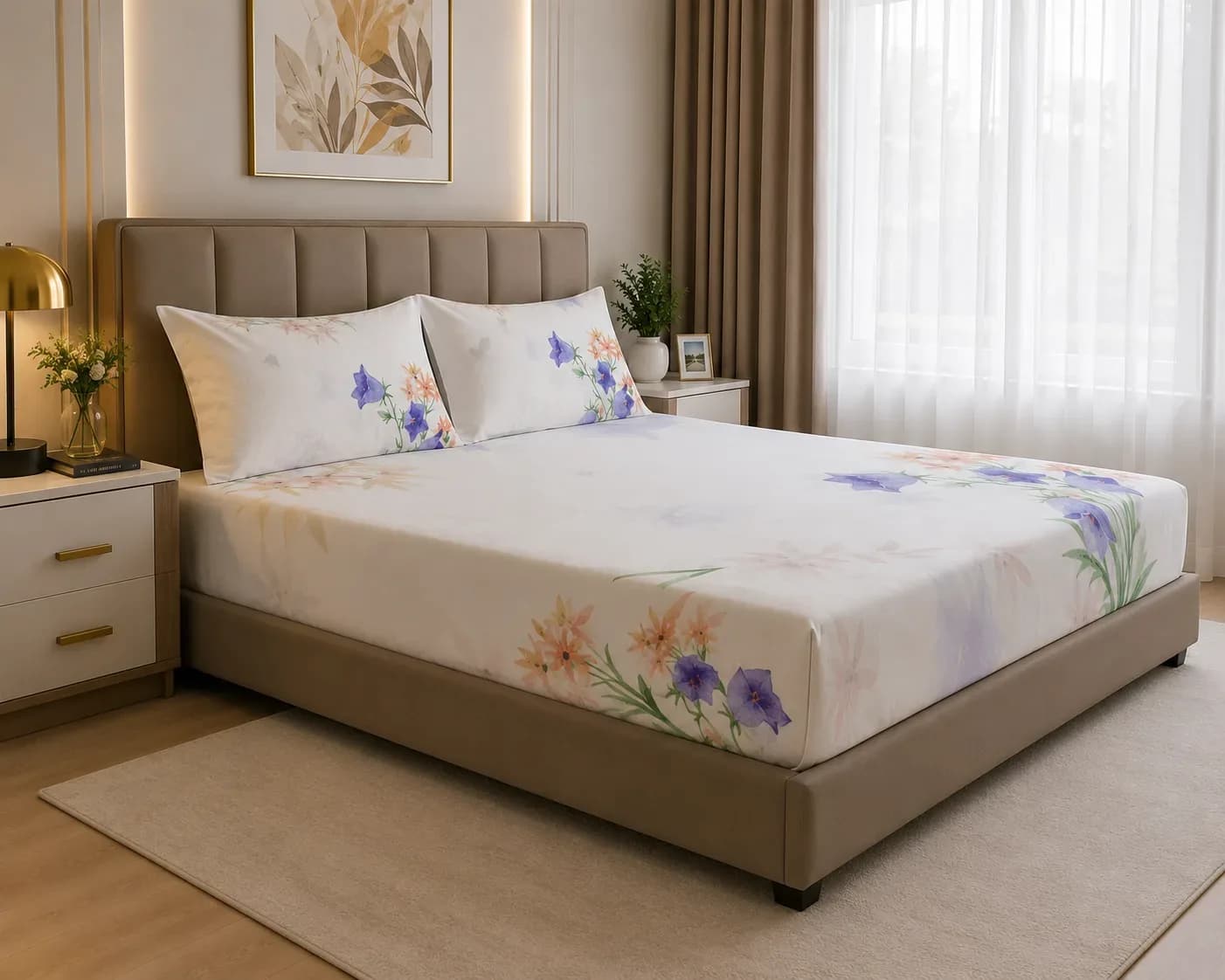 Elegant Floral Bedsheet Set – 160cm x 140cm