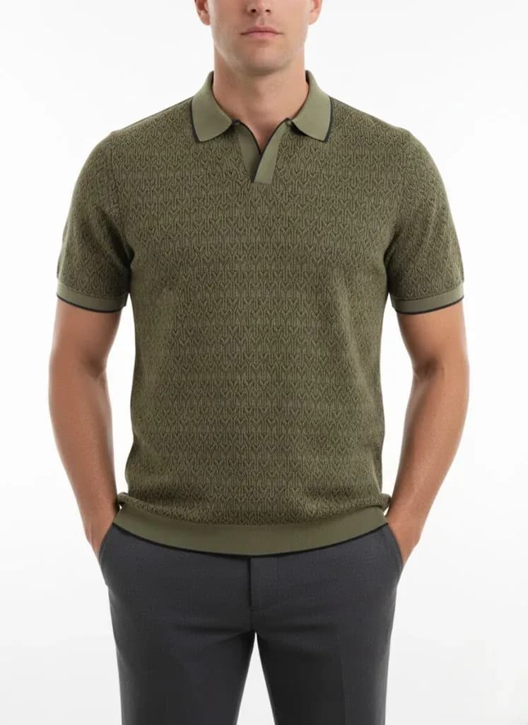 Men's Cotton-Linen Polo Shirt With Johnny Collar