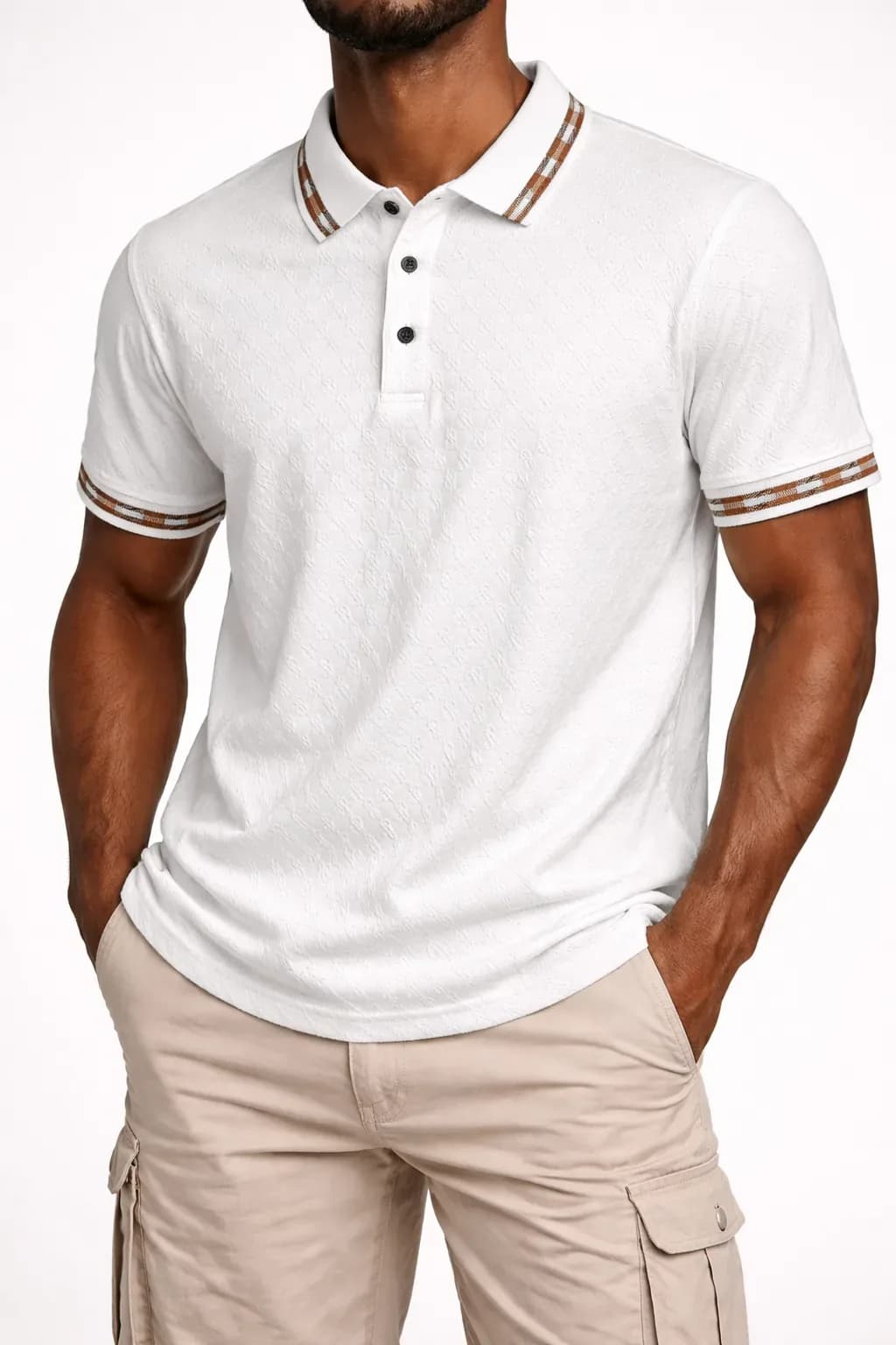 Men’s Textured White Polo Shirt with Contrast Trim