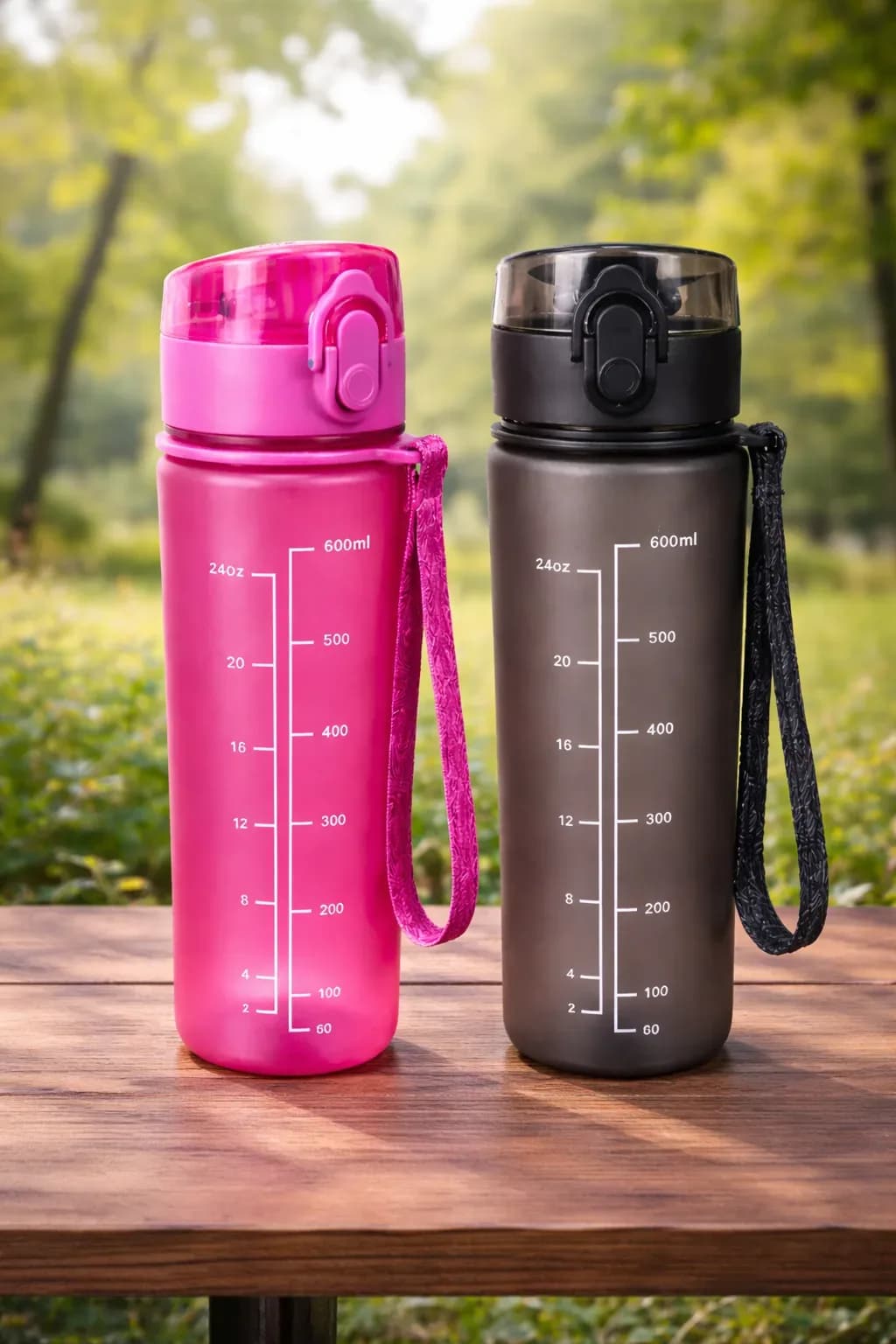 600ml Sport Flip-Top Water Bottle with Measurement Scale