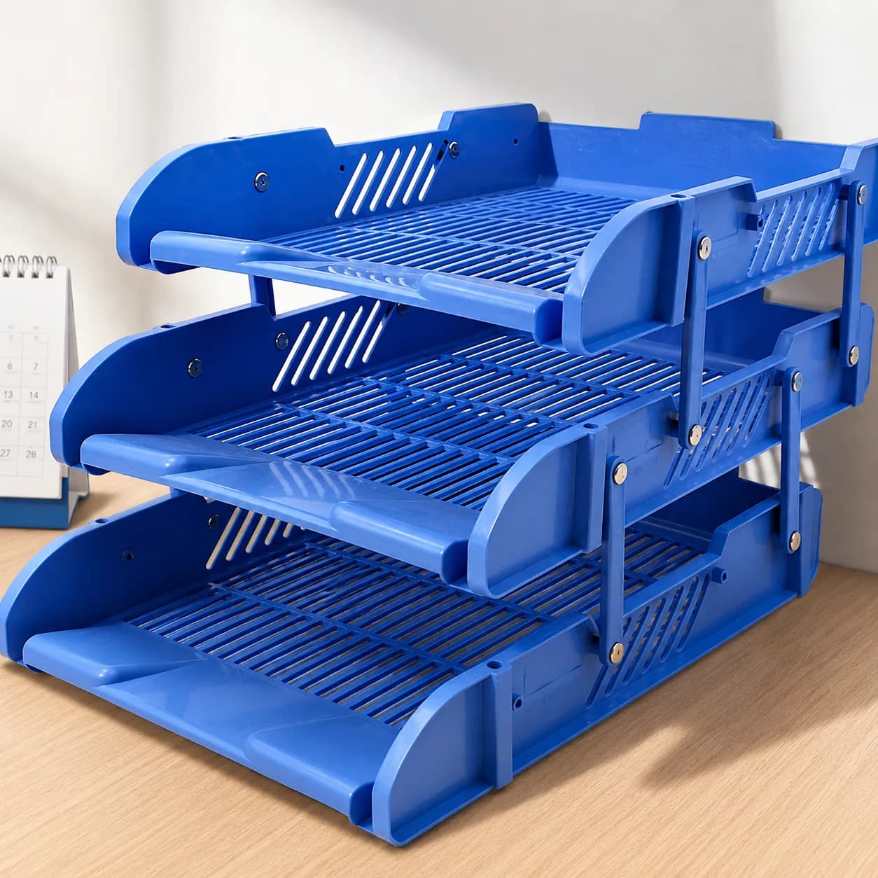 3-Tier Plastic Document Tray Organizer (Blue)