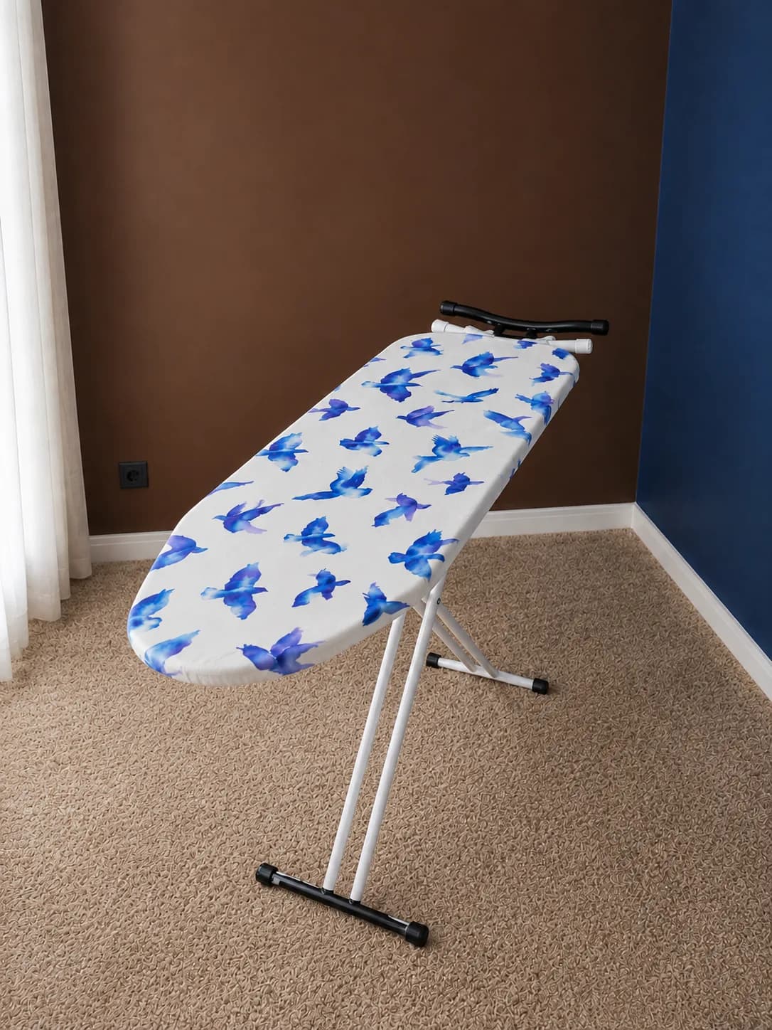 Foldable Ironing Board with Iron Rest – Blue Bird Design