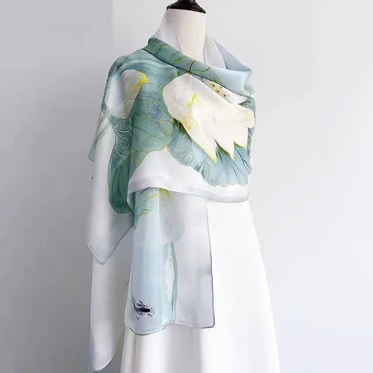 Luxury Lotus Flower Silk-Style Scarf