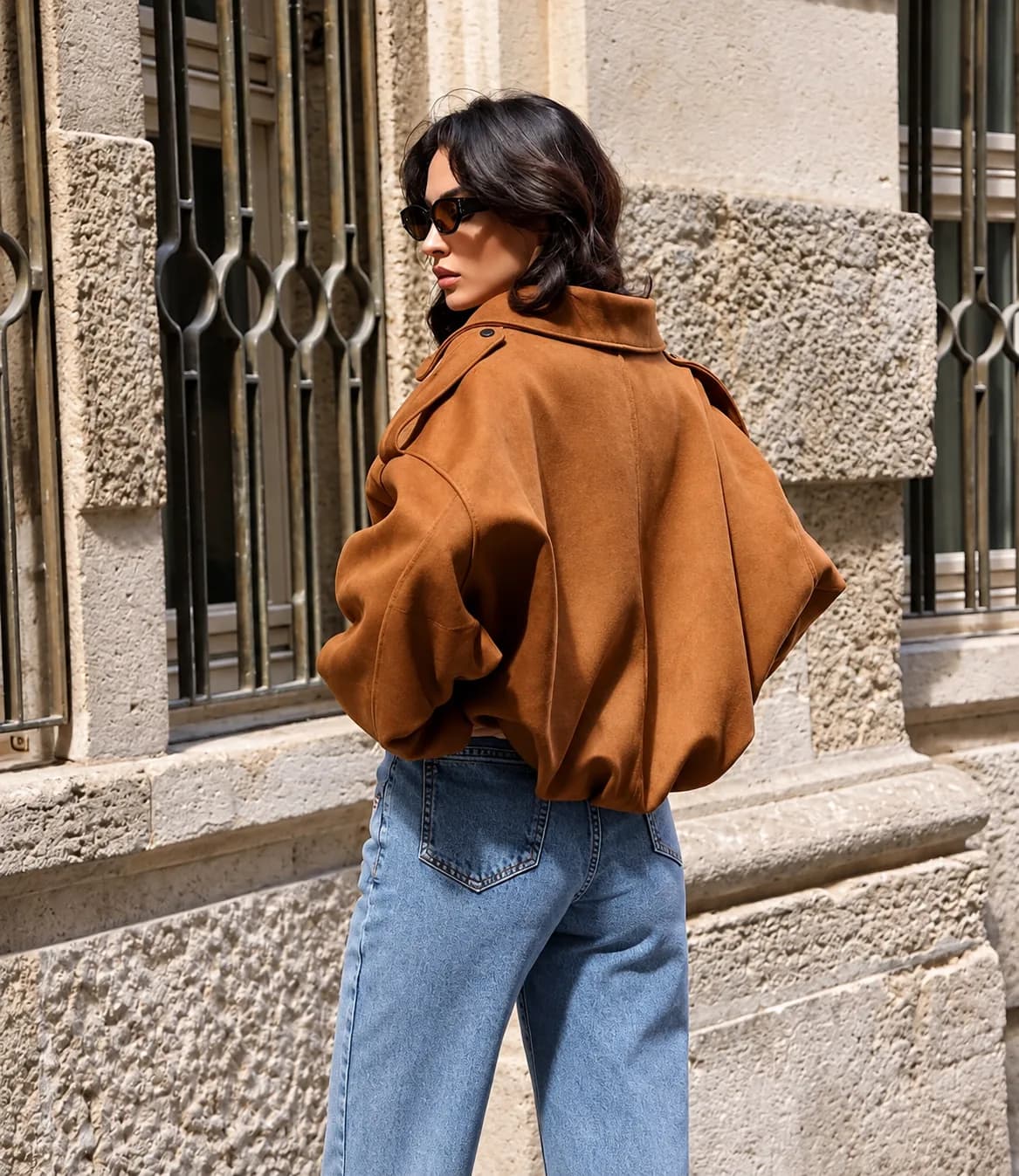 Women’s Oversized Brown Suede-Style Jacket – Relaxed Fit