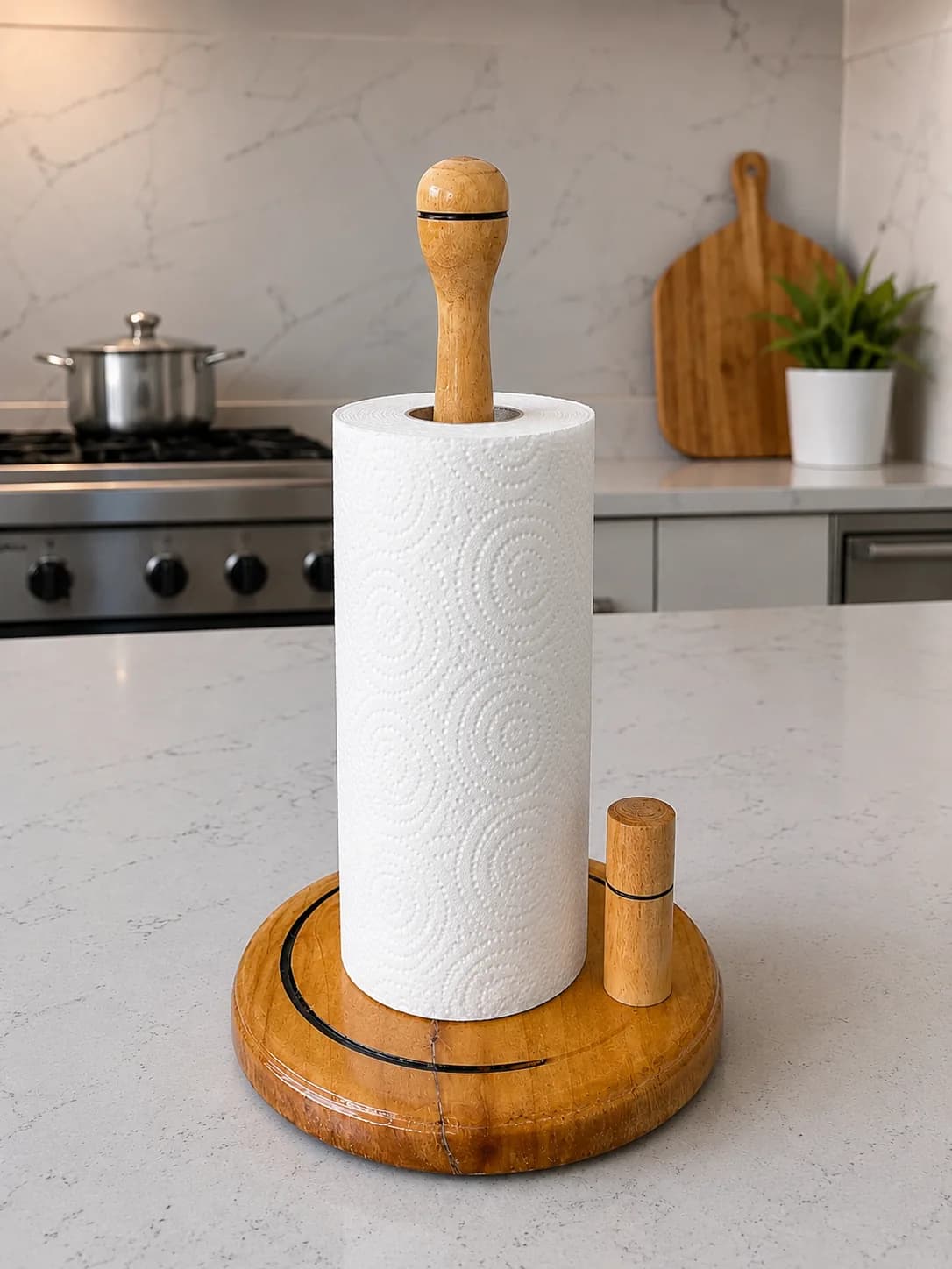 Wooden Kitchen Paper Towel Holder Stand