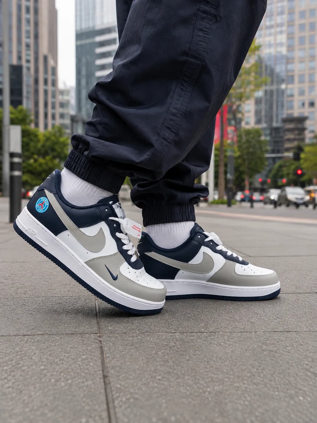Nike Air Force 1 Paris White, Navy & Grey Sneakers