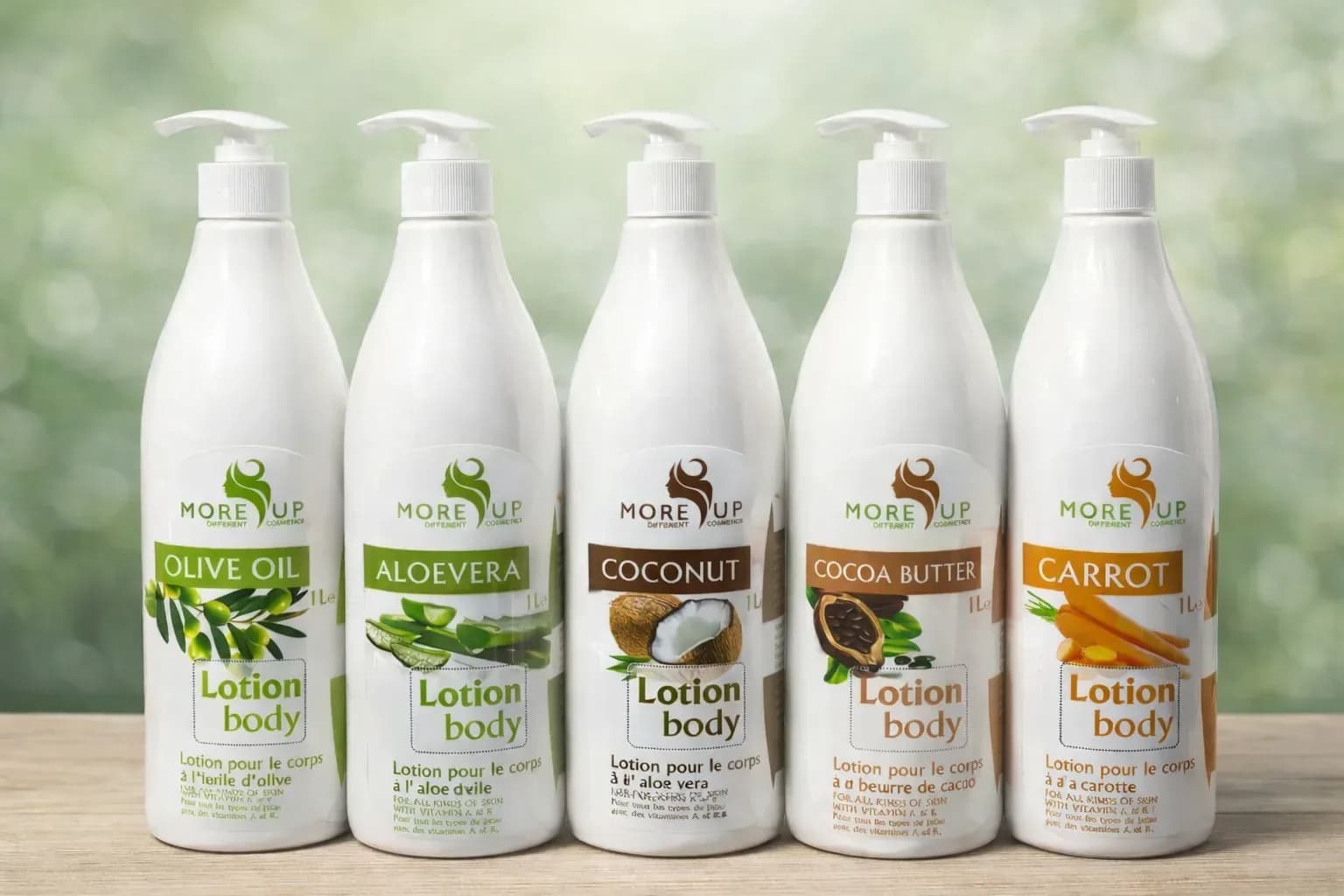 MORE UP Body Lotion Collection – Olive Oil, Aloe Vera, Coconut, Cocoa Butter & Carrot