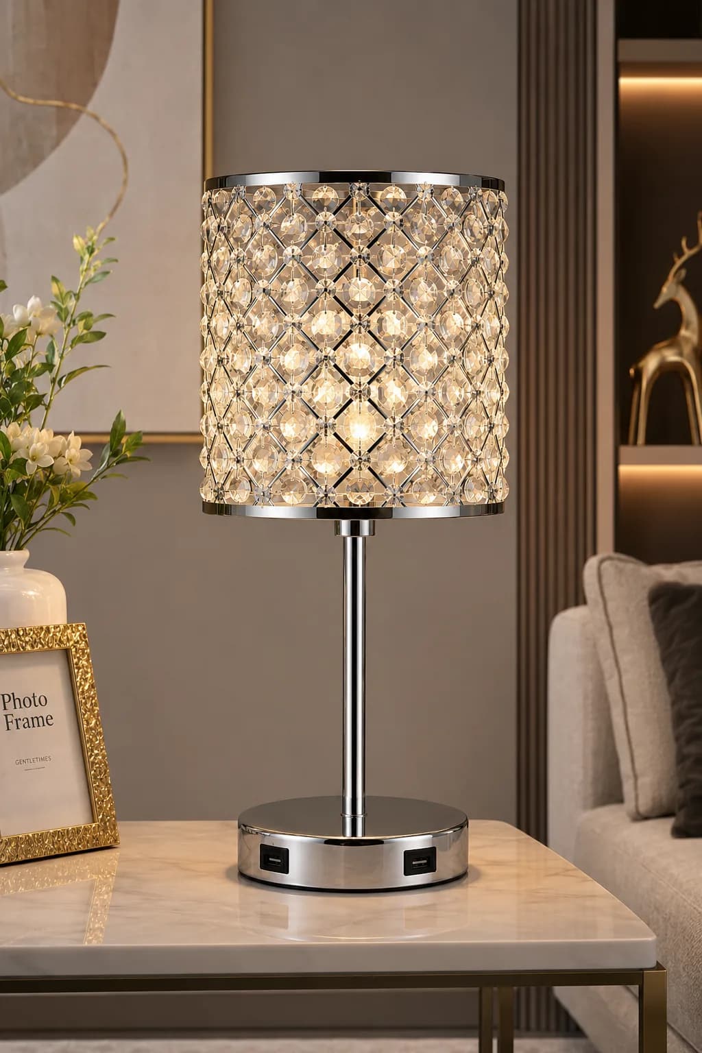 Luxury Crystal Table Lamp with Chrome Base