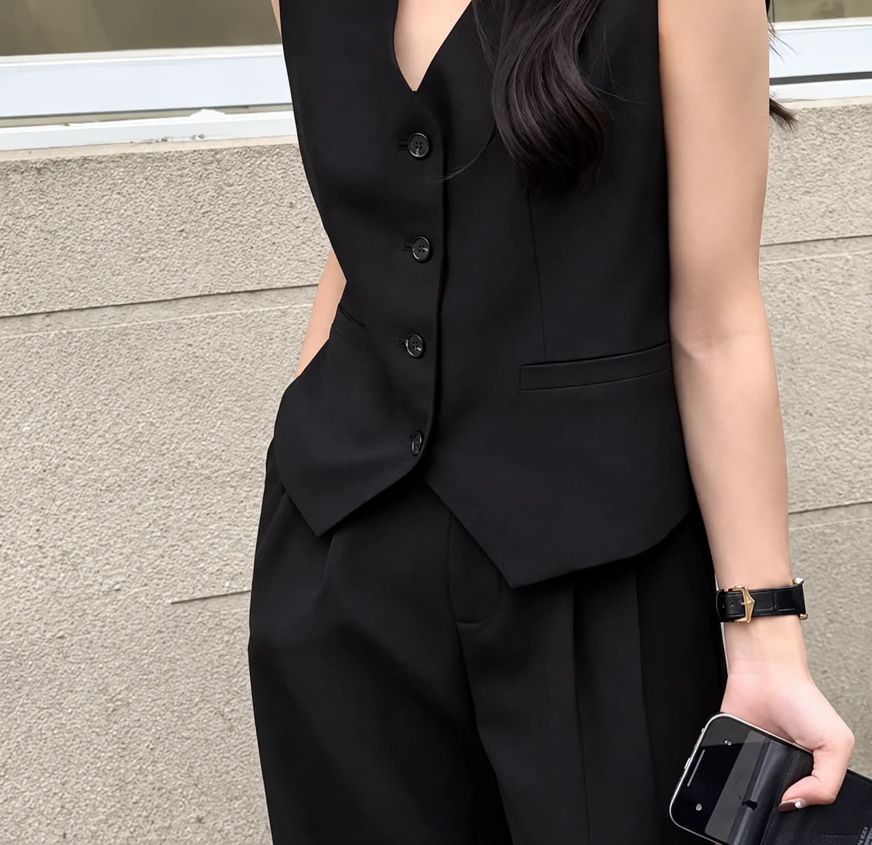 Classic Black Tailored Button-Up Waistcoat