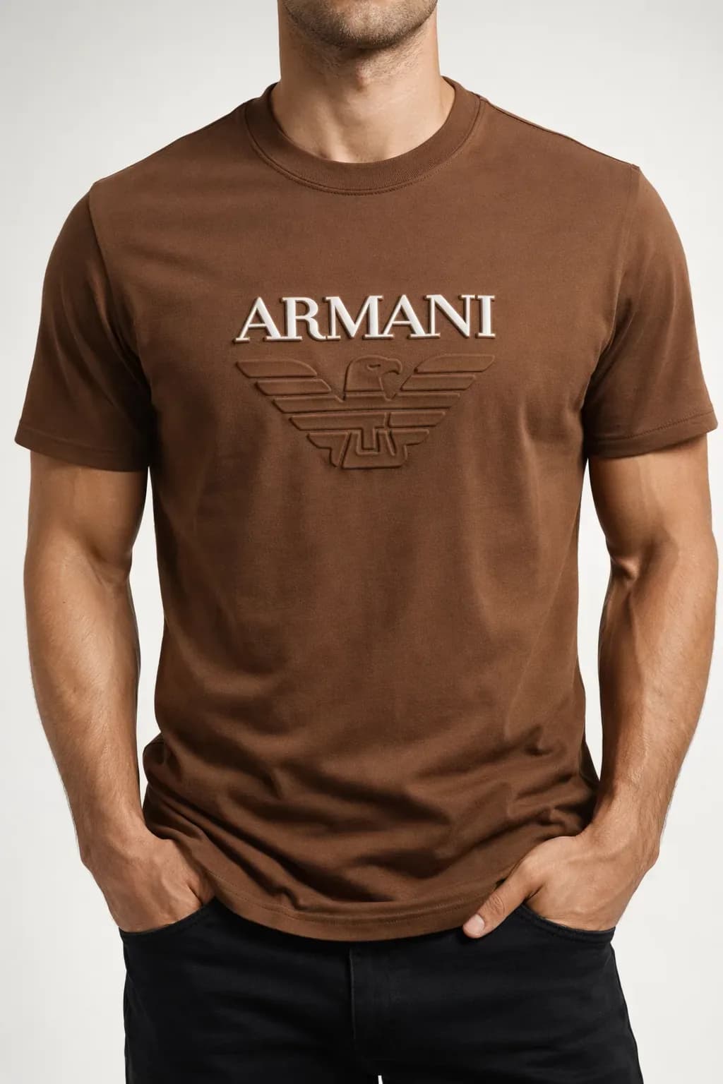 Men’s Premium Brown Embossed Eagle Logo T-Shirt