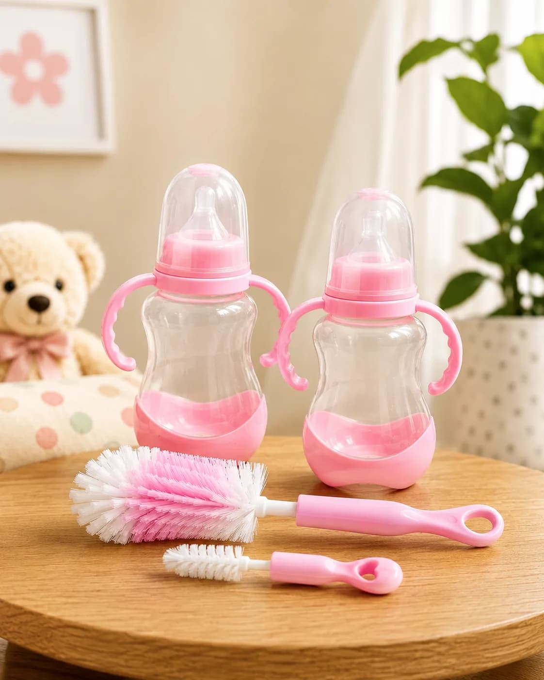 Baby Feeding Bottle Set with Cleaning Brush (2-Piece)