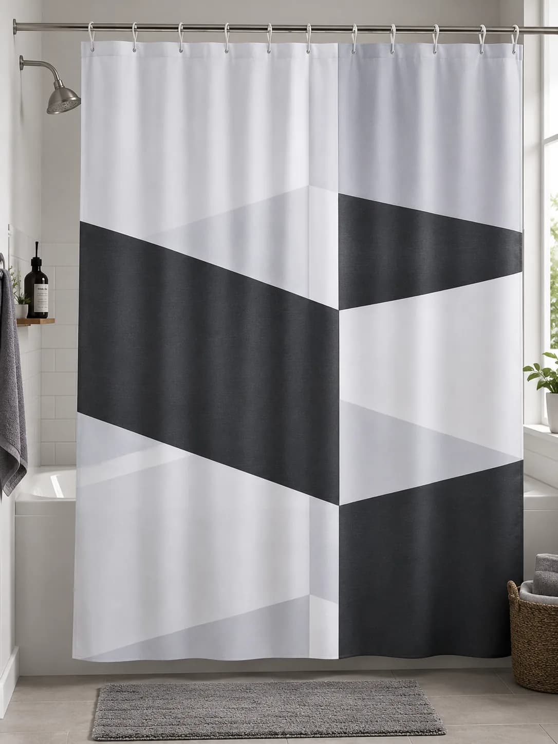 Modern Geometric PEVA Shower Curtain Set (13 Pieces)