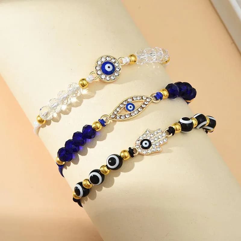 Evil Eye Protection Bracelet Set (3-Piece Charm Collection)