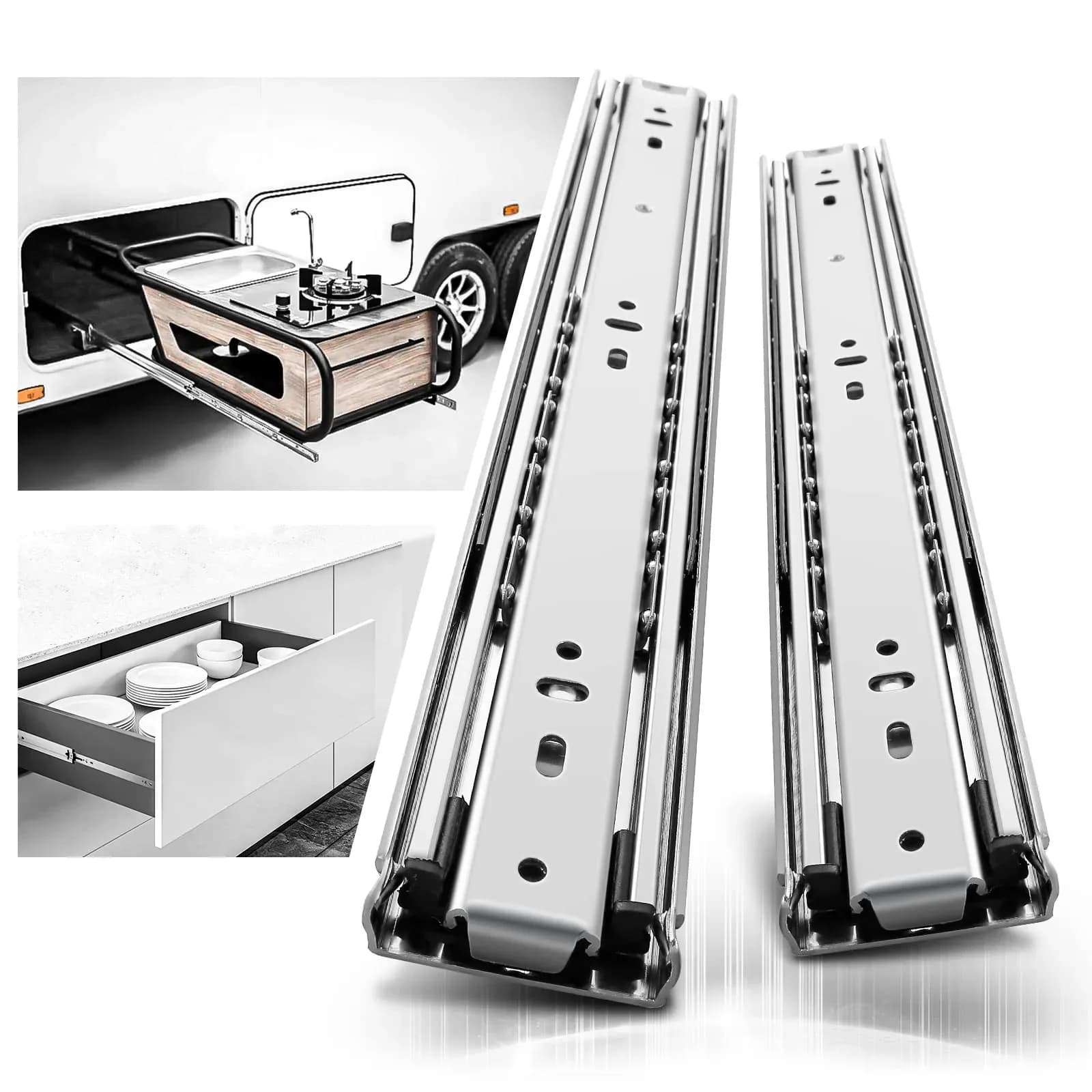 Heavy Duty Drawer Slide Rails – Metal Ball Bearing Cabinet Runners (Pair)