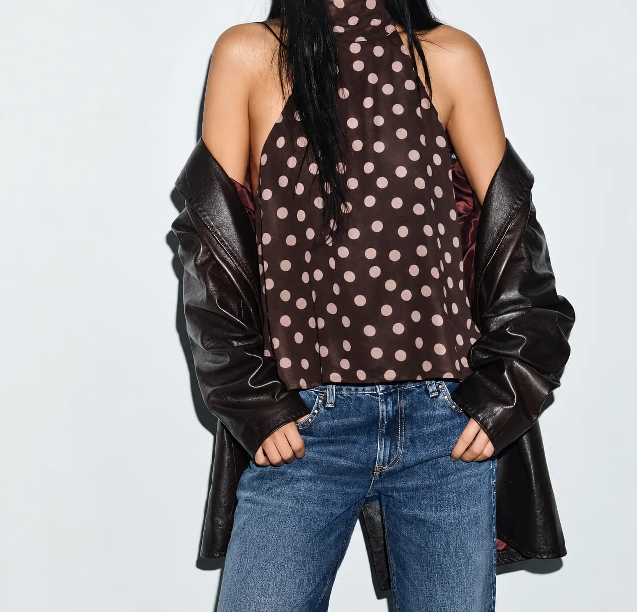 Women’s Polka Dot Halter Blouse – Chocolate Brown