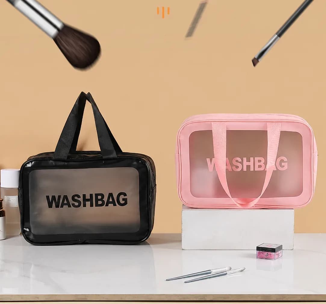 Transparent Waterproof Wash Bag with Handle (Travel Cosmetic Organizer)