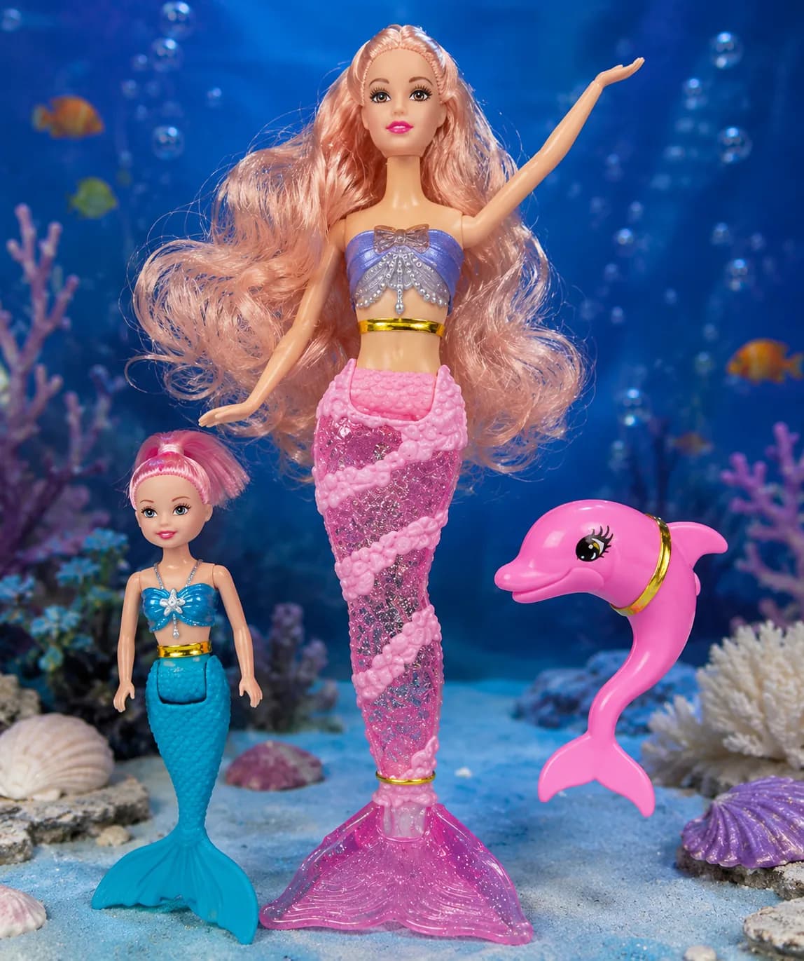 Aivier Mermaid Doll Playset with Baby Mermaid & Dolphin