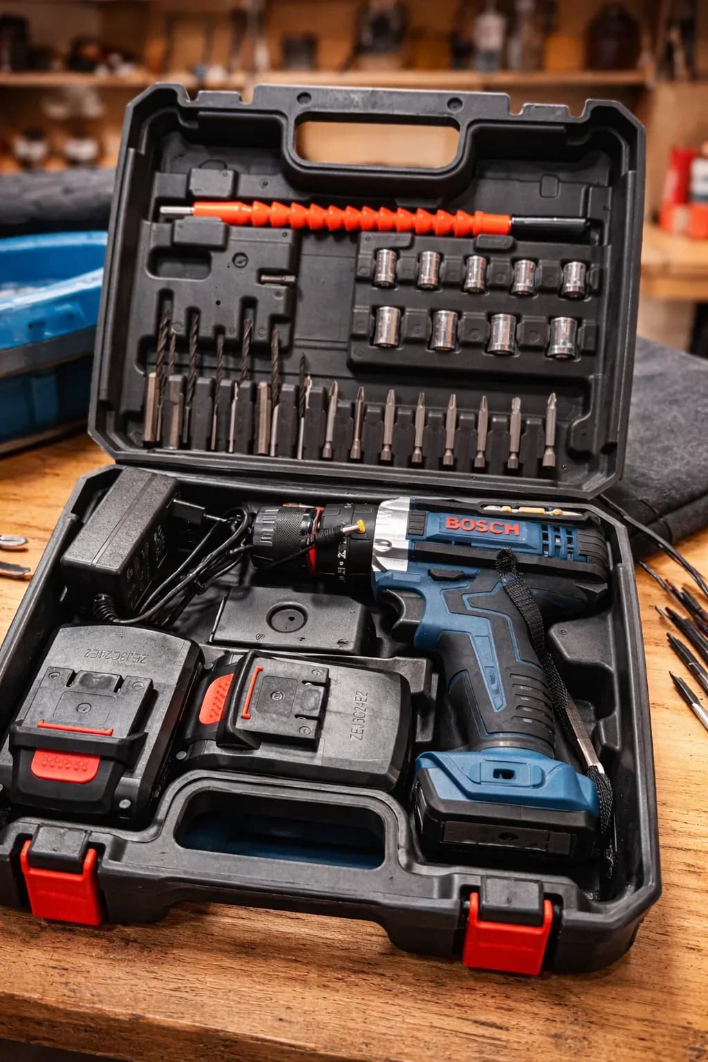 BOSCH Cordless Drill Driver Kit with Dual Batteries & Full Accessories Set