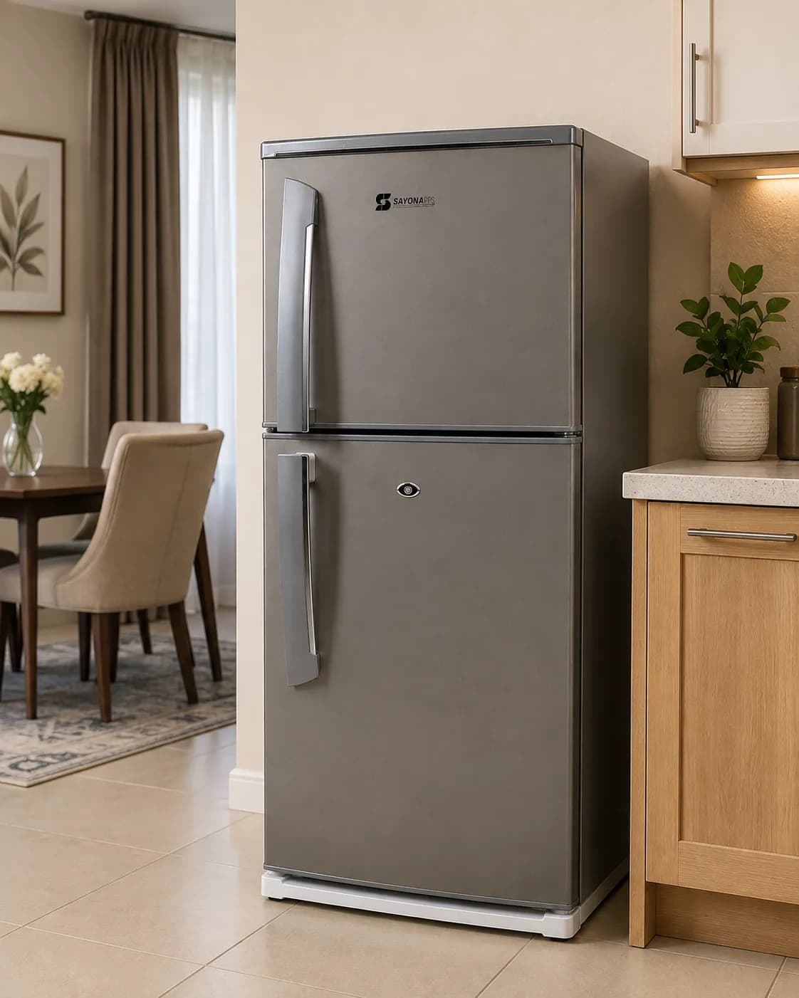 Sayona 2-Door Top Freezer Refrigerator Stainless Steel